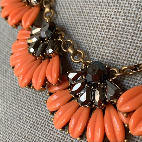 J. Crew Coral and Gold Flower Rhinestone Necklace, Statement Necklace - Picture 7 of 16